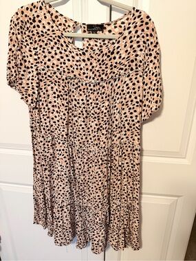 Suzanne Betro Blush Pink Tiered Dress with Black Spot Print